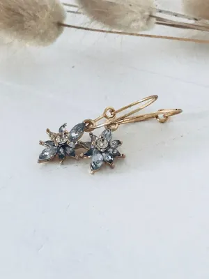 Pale Blue Bejeweled Flower Earrings