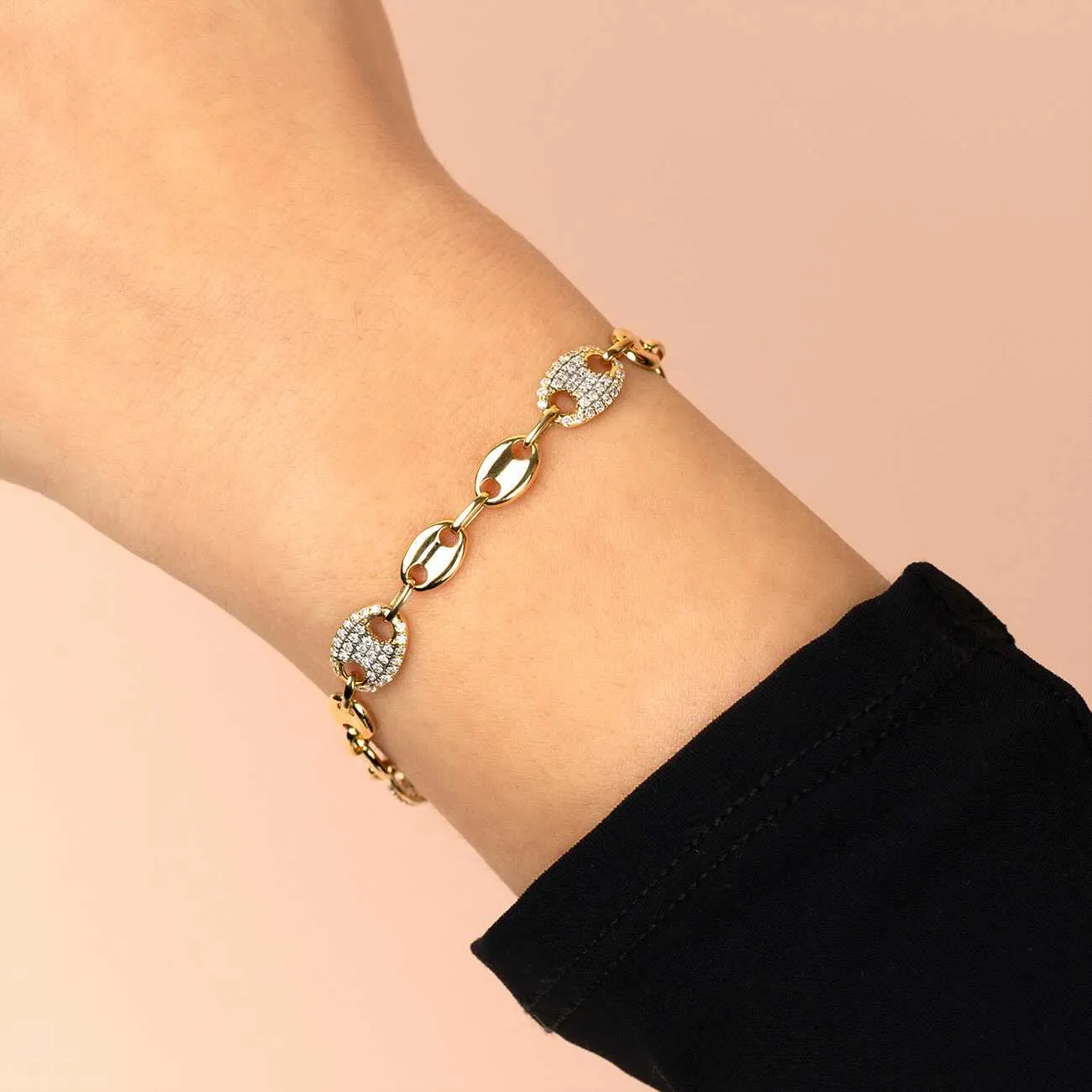 Pavé Diamond Mariner Chain Bracelet 18K