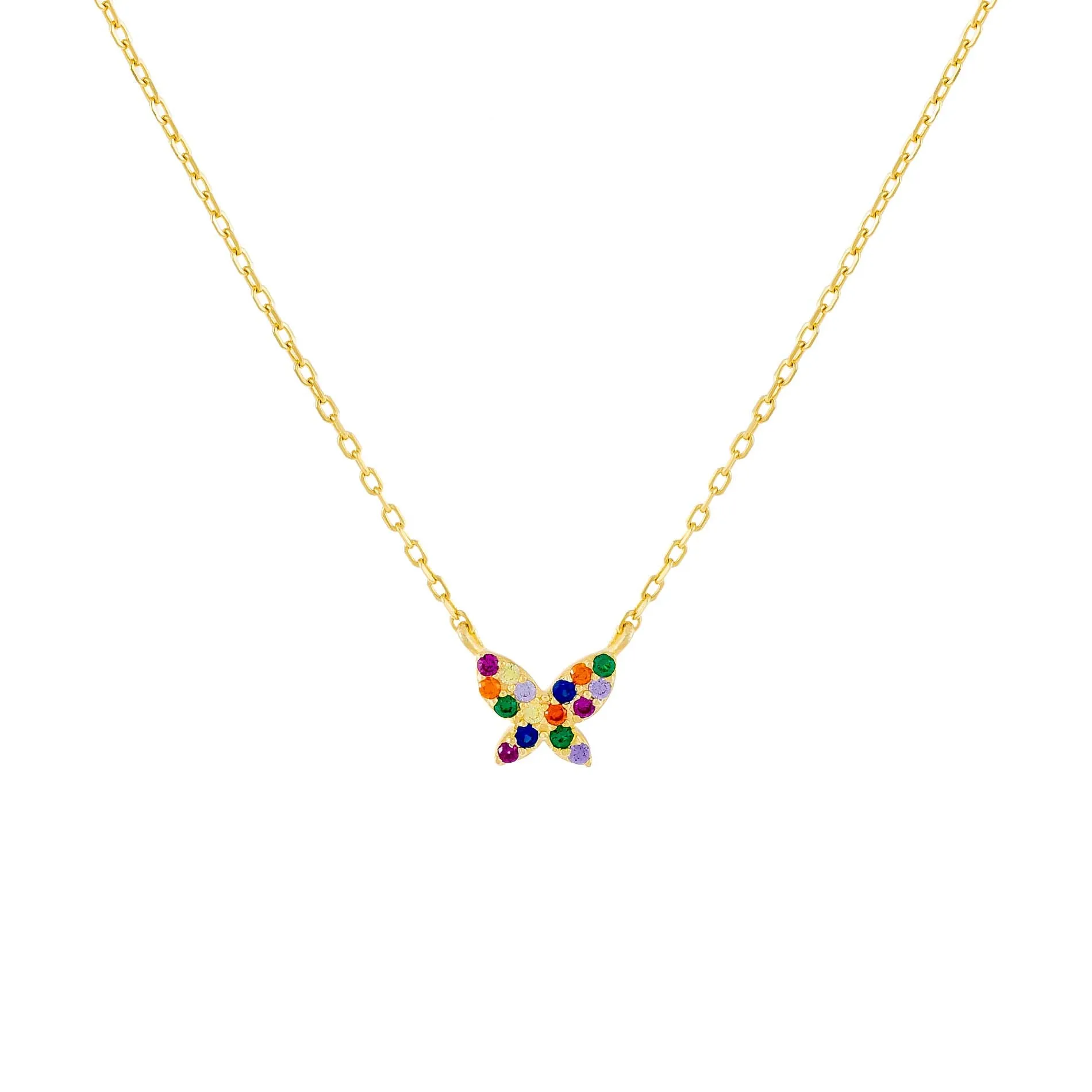 Pavé Rainbow Butterfly Necklace