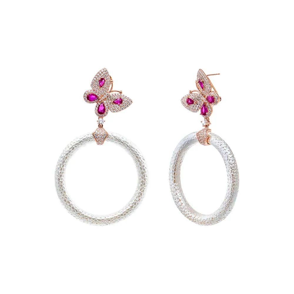 Pave Butterfly Drop Open Circle Drop Earring