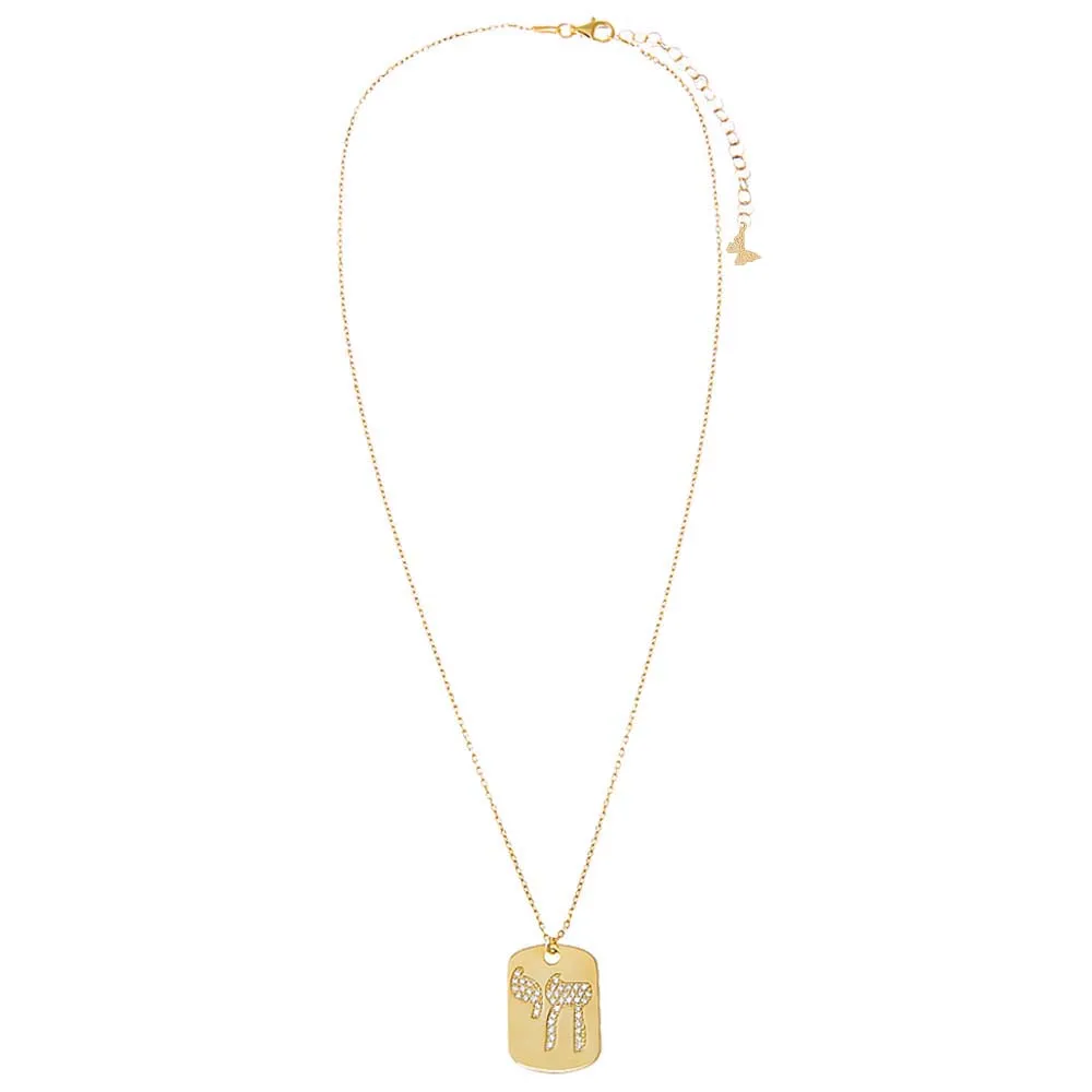 Pave Chai Dog Tag Pendant Necklace