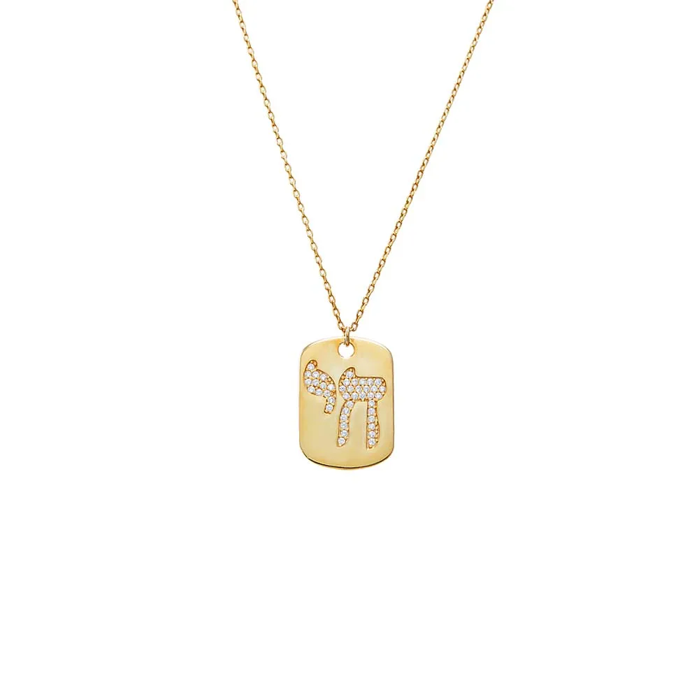 Pave Chai Dog Tag Pendant Necklace