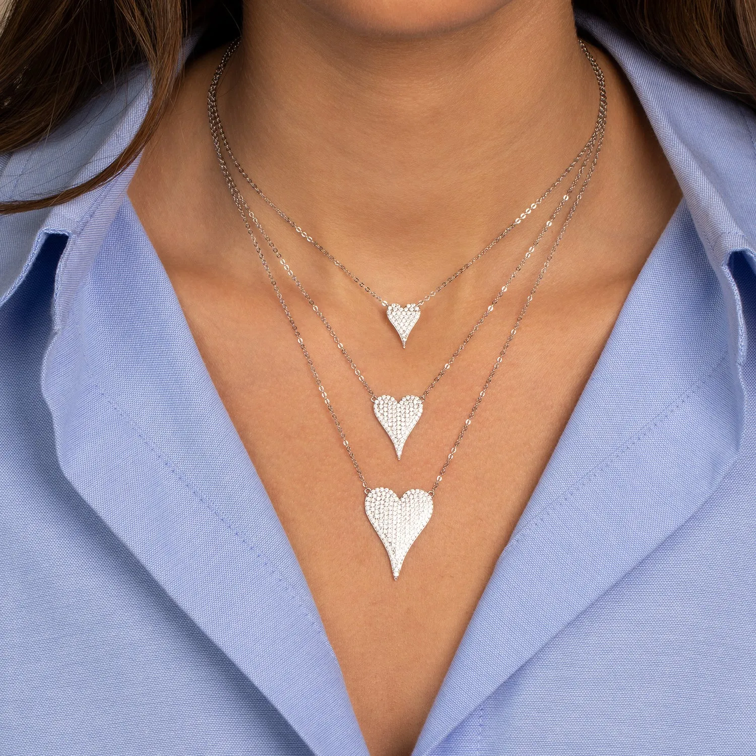 Pave CZ Elongated Heart Necklace