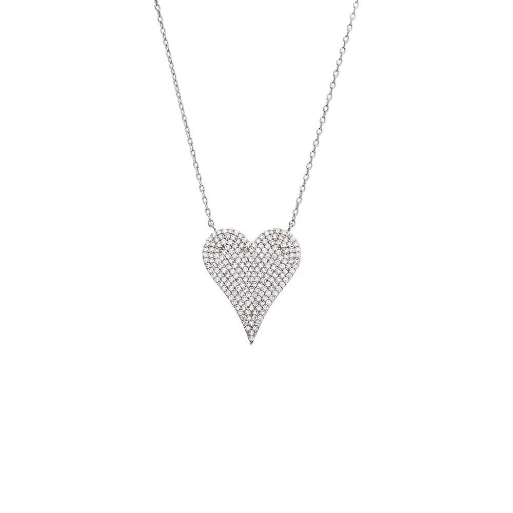 Pave CZ Elongated Heart Necklace