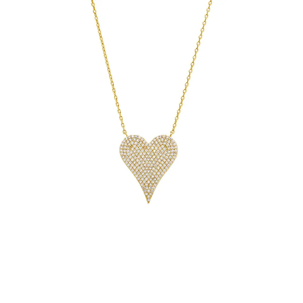 Pave CZ Elongated Heart Necklace