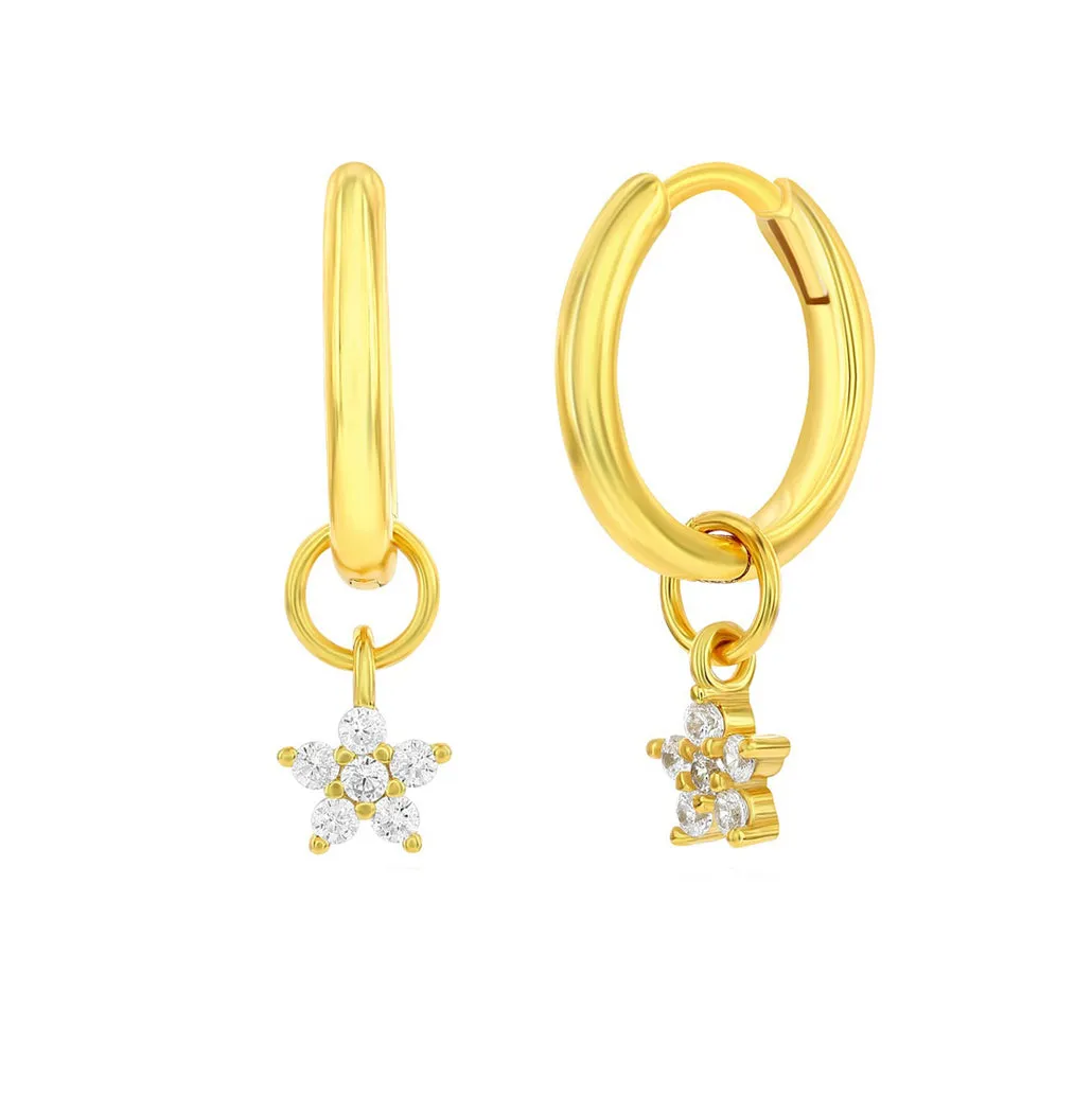 Pave CZ Flower Charm Huggie Earrings