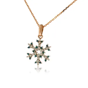 Pave Diamond and Blue Diamond Tipped Snowflake Necklace