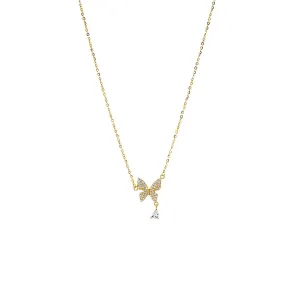 Pave Sideway Butterfly Dangle Necklace
