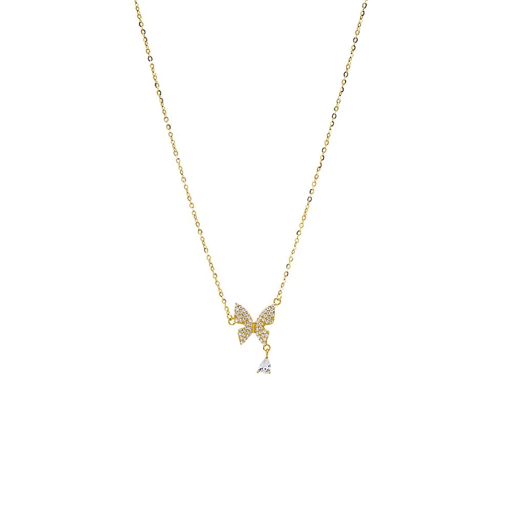 Pave Sideway Butterfly Dangle Necklace