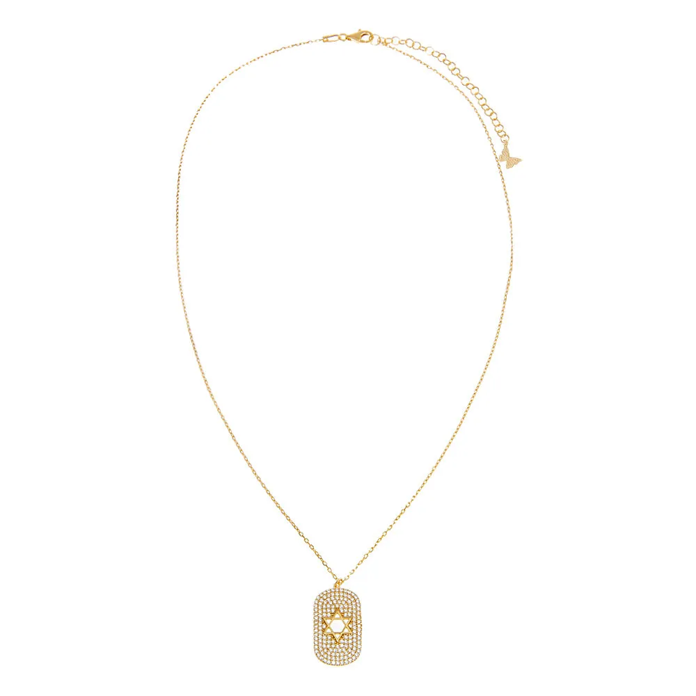 Pave Star Of David Cutout Dog Tag Necklace
