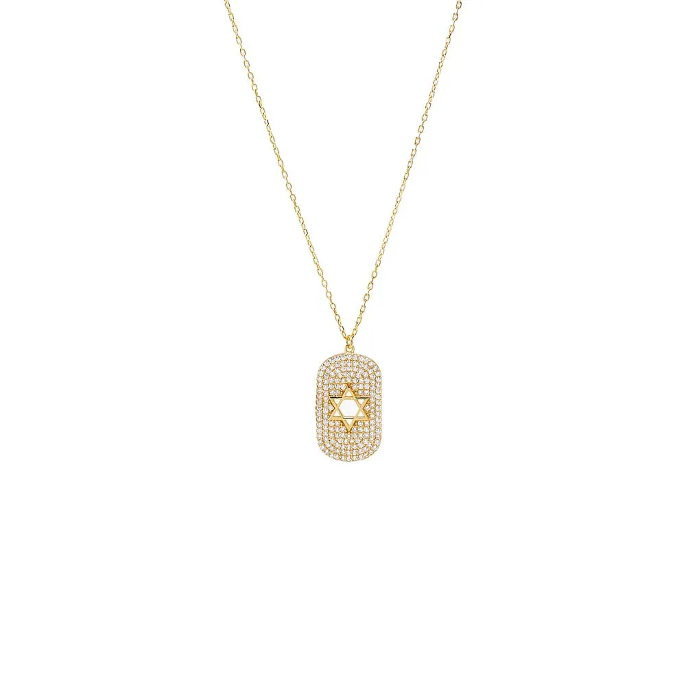 Pave Star Of David Cutout Dog Tag Necklace