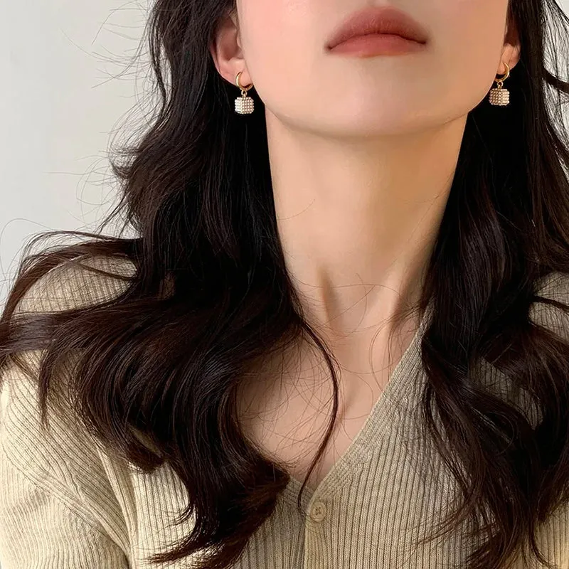 Pearl Cube Drop Earrings