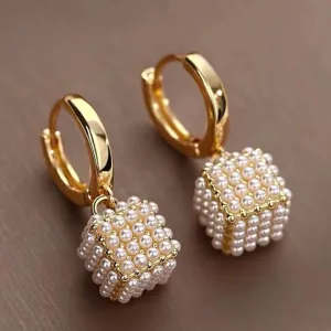 Pearl Cube Drop Earrings