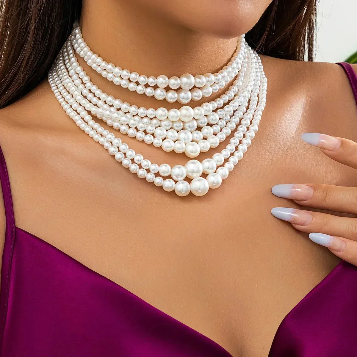 Pearl Multi-layered Women's Necklace Exaggerated Fashion High Street Club Party Banquet Necklace For Women Jewelry