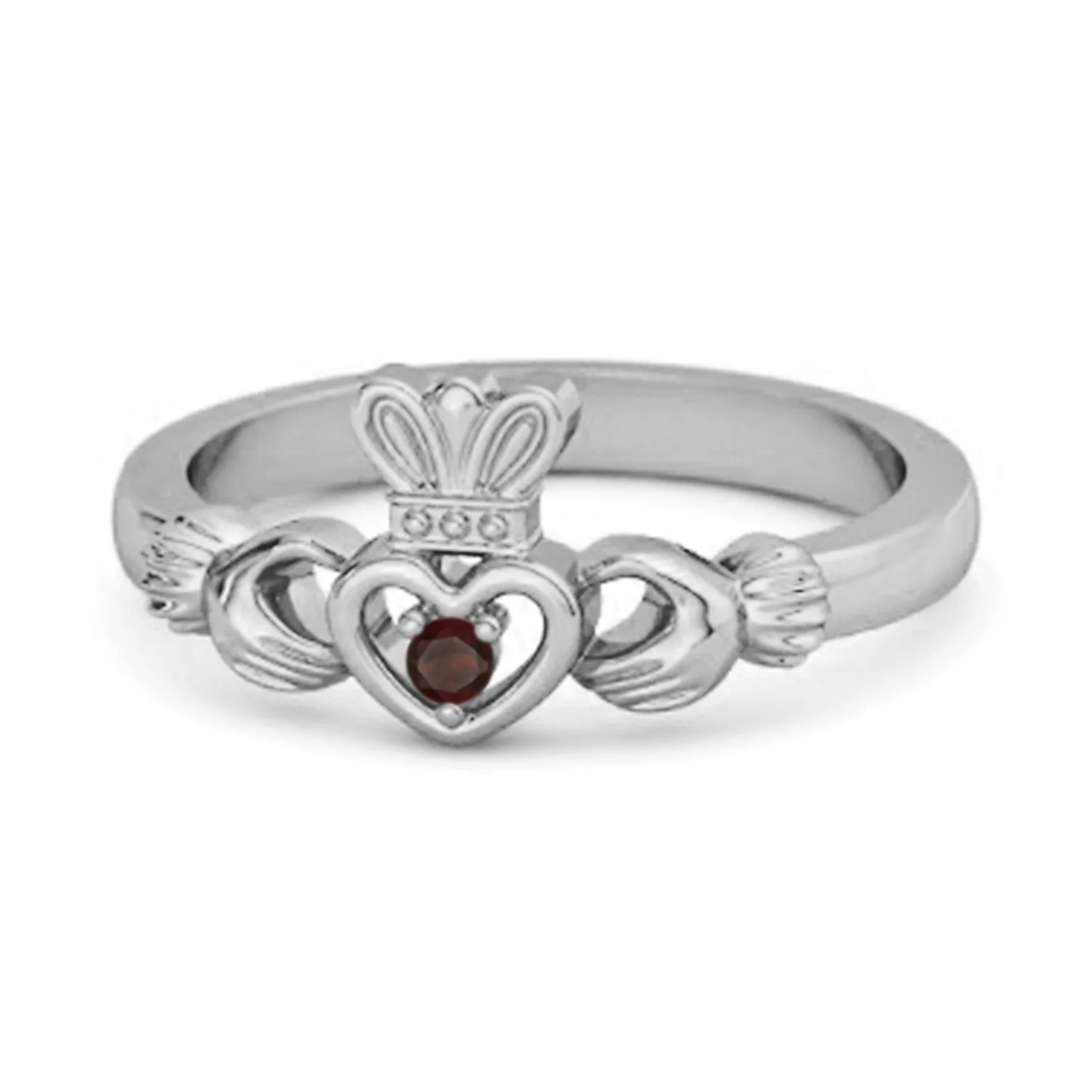 Petite Claddagh 0.10 Ctw Garnet 925 Sterling Silver Crown Ring