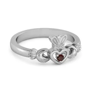 Petite Claddagh 0.10 Ctw Garnet 925 Sterling Silver Crown Ring