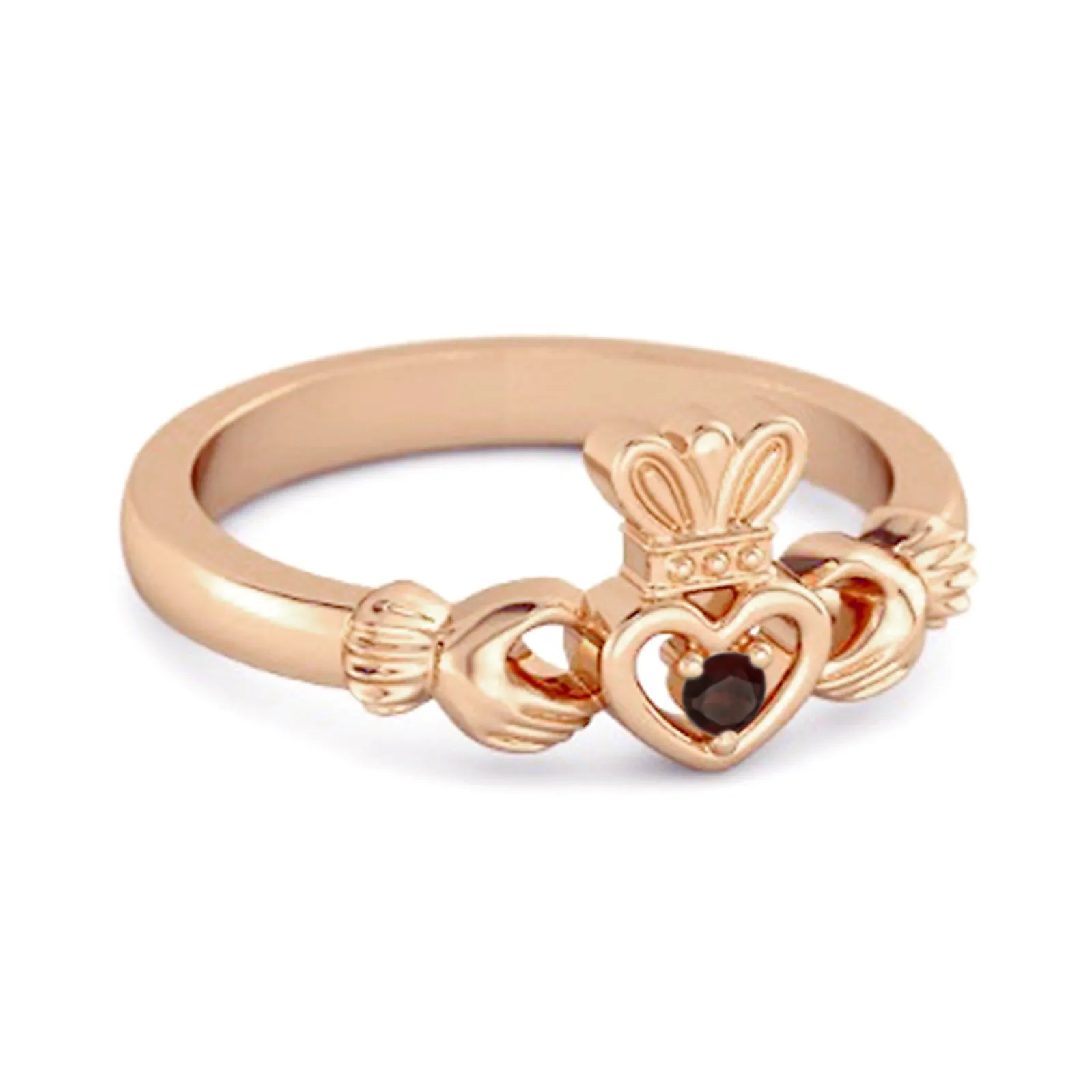 Petite Claddagh 0.10 Ctw Garnet 925 Sterling Silver Crown Ring