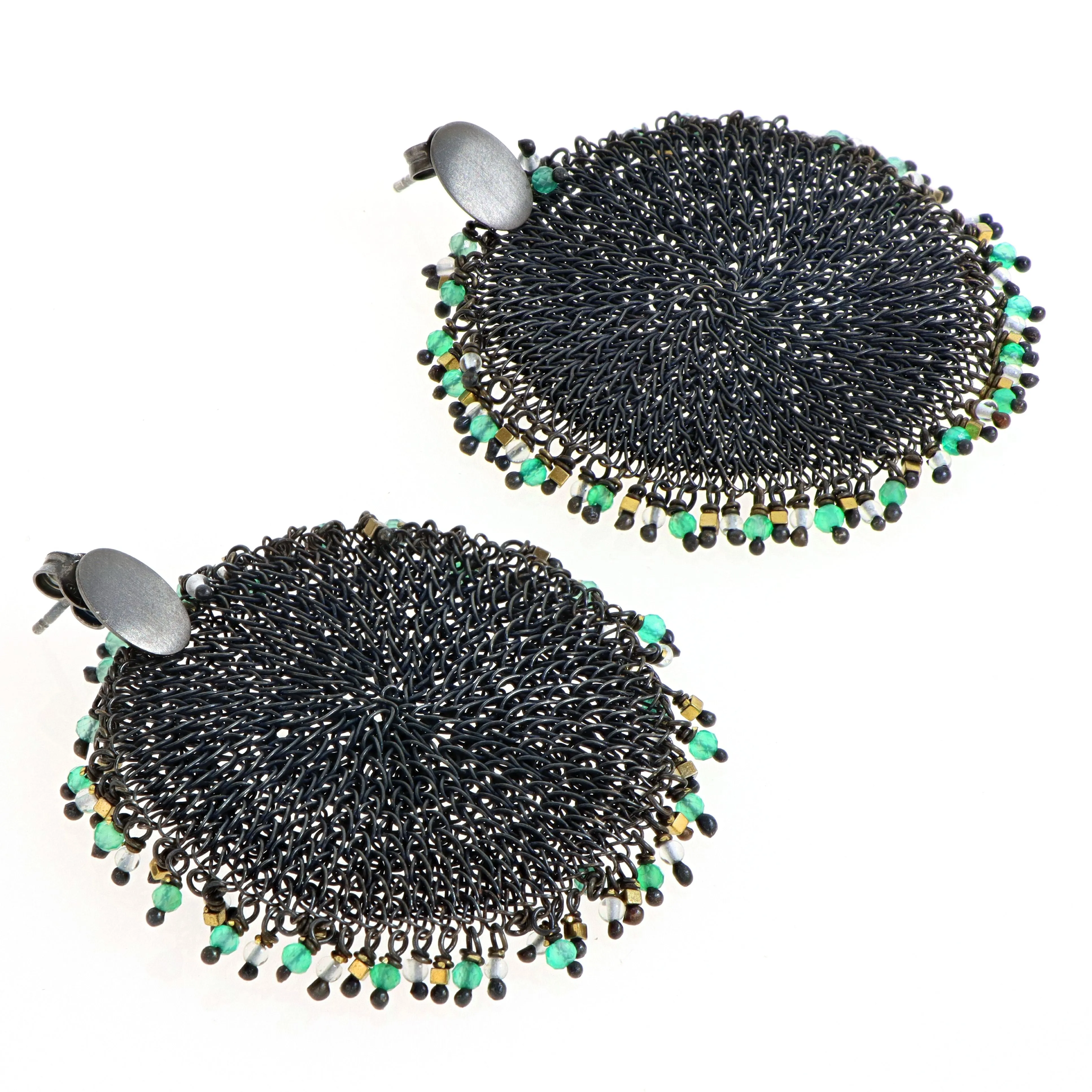 Phylum earrings oxidated with green onyx (S)