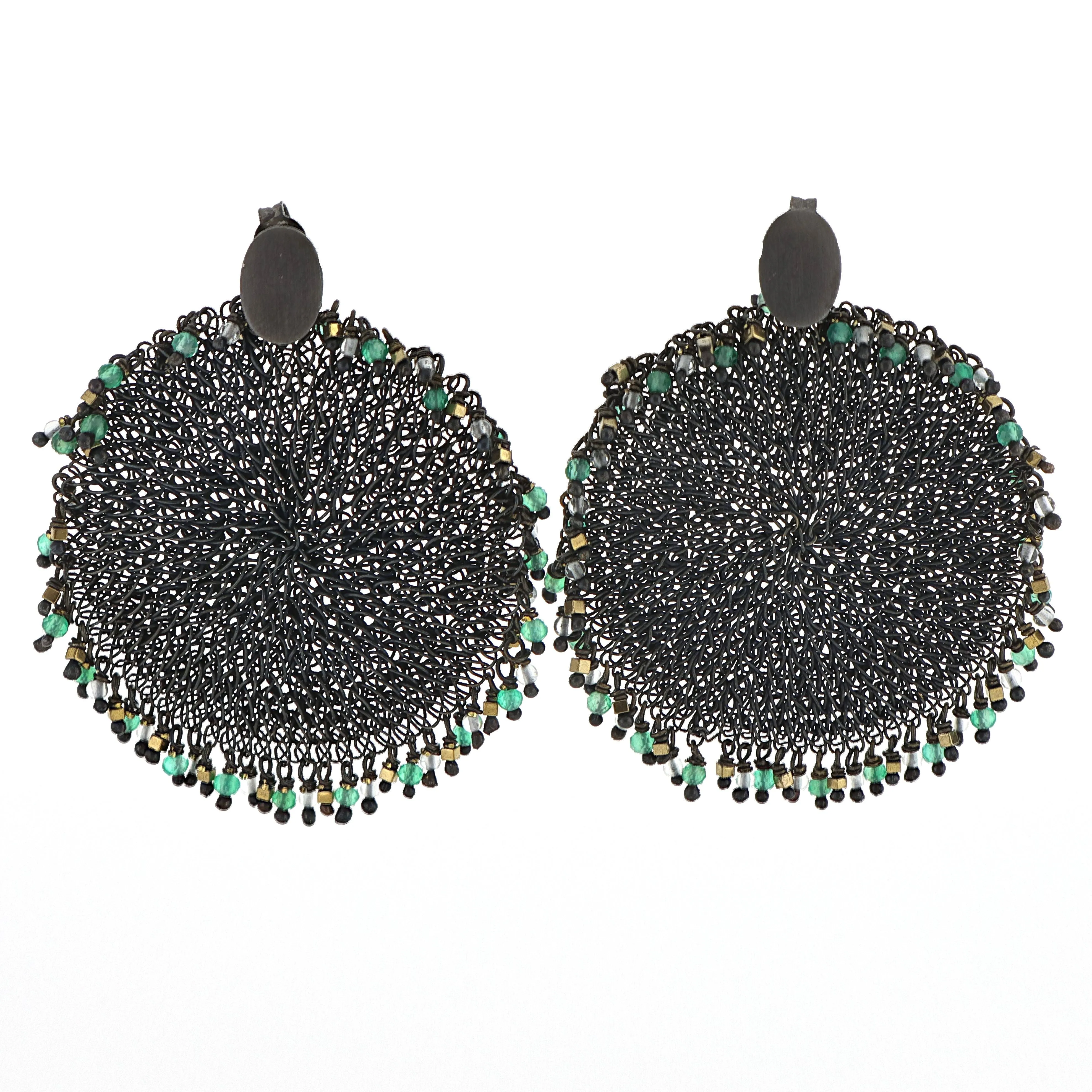 Phylum earrings oxidated with green onyx (S)