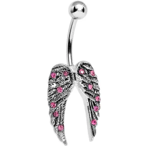 Pink Gem Magnificent Angel Wings Belly Ring