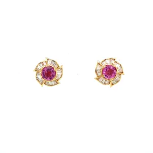 Pink Sapphire and Diamond Earrings in 14K Yellow Gold - KGT 32997