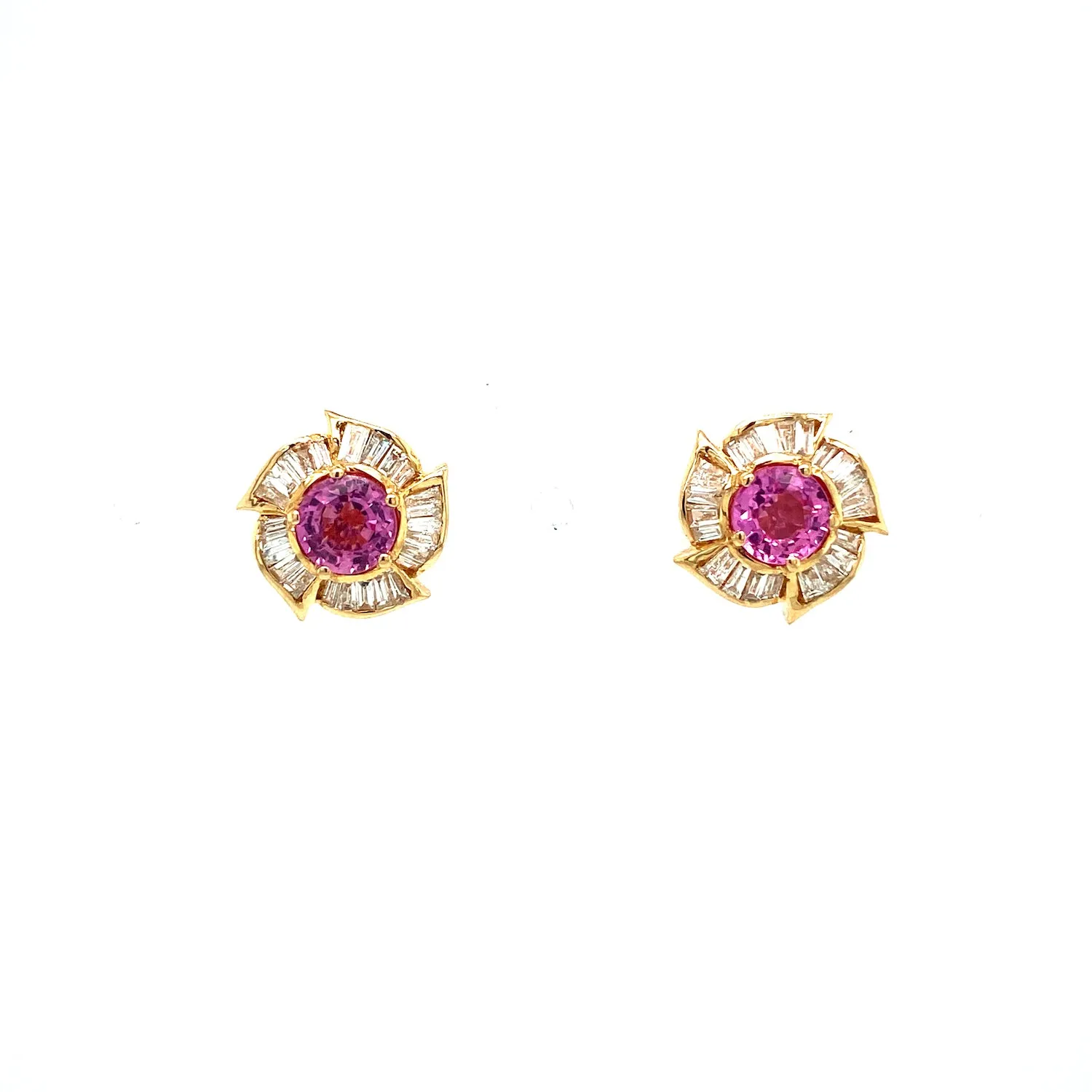 Pink Sapphire and Diamond Earrings in 14K Yellow Gold - KGT 32997