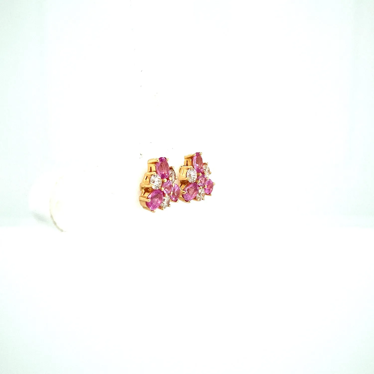 Pink Sapphire and Diamond Earrings in 14K Yellow Gold - KGT 33268