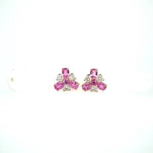 Pink Sapphire and Diamond Earrings in 14K Yellow Gold - KGT 33268