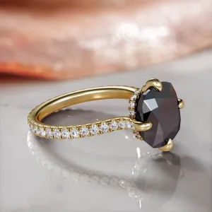 Portal - Compass  Natural Black Diamond Cushion Engagement Ring