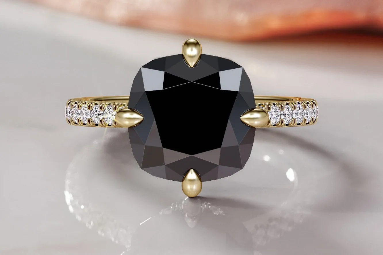 Portal - Compass  Natural Black Diamond Cushion Engagement Ring