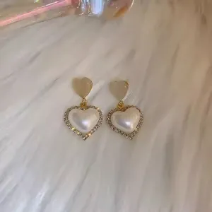 Preffers® Heart with Pearl & Diamond Earrings – Romantic & Sparkling