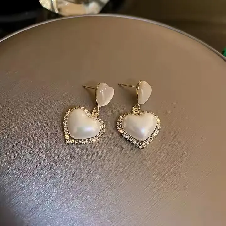 Preffers® Heart with Pearl & Diamond Earrings – Romantic & Sparkling