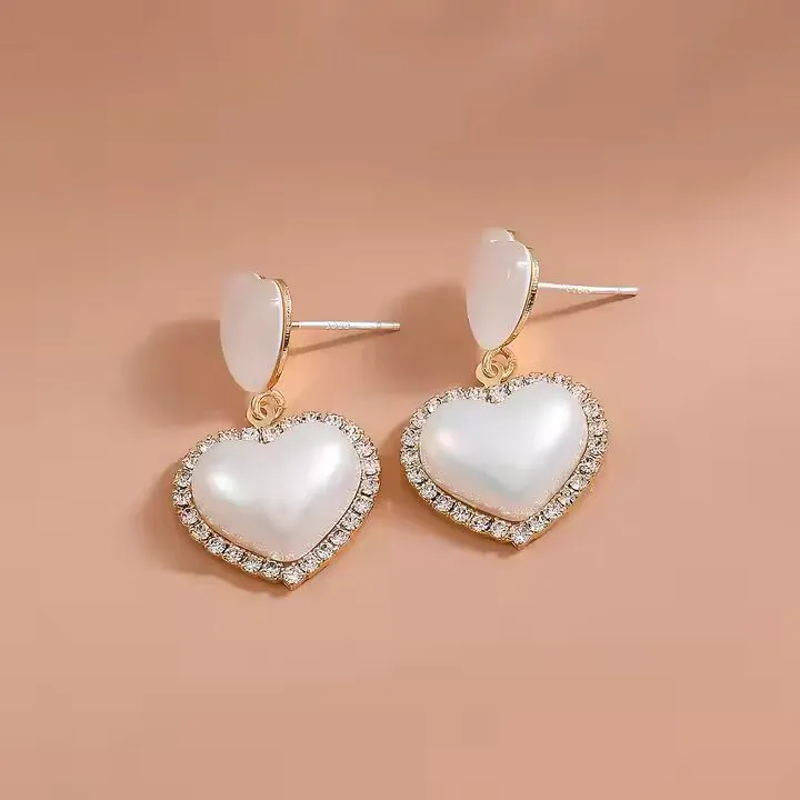 Preffers® Heart with Pearl & Diamond Earrings – Romantic & Sparkling