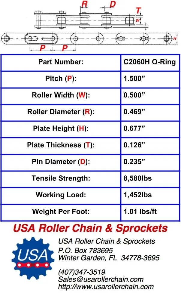 Premium C2060H O-Ring Roller Chain - 10ft Box