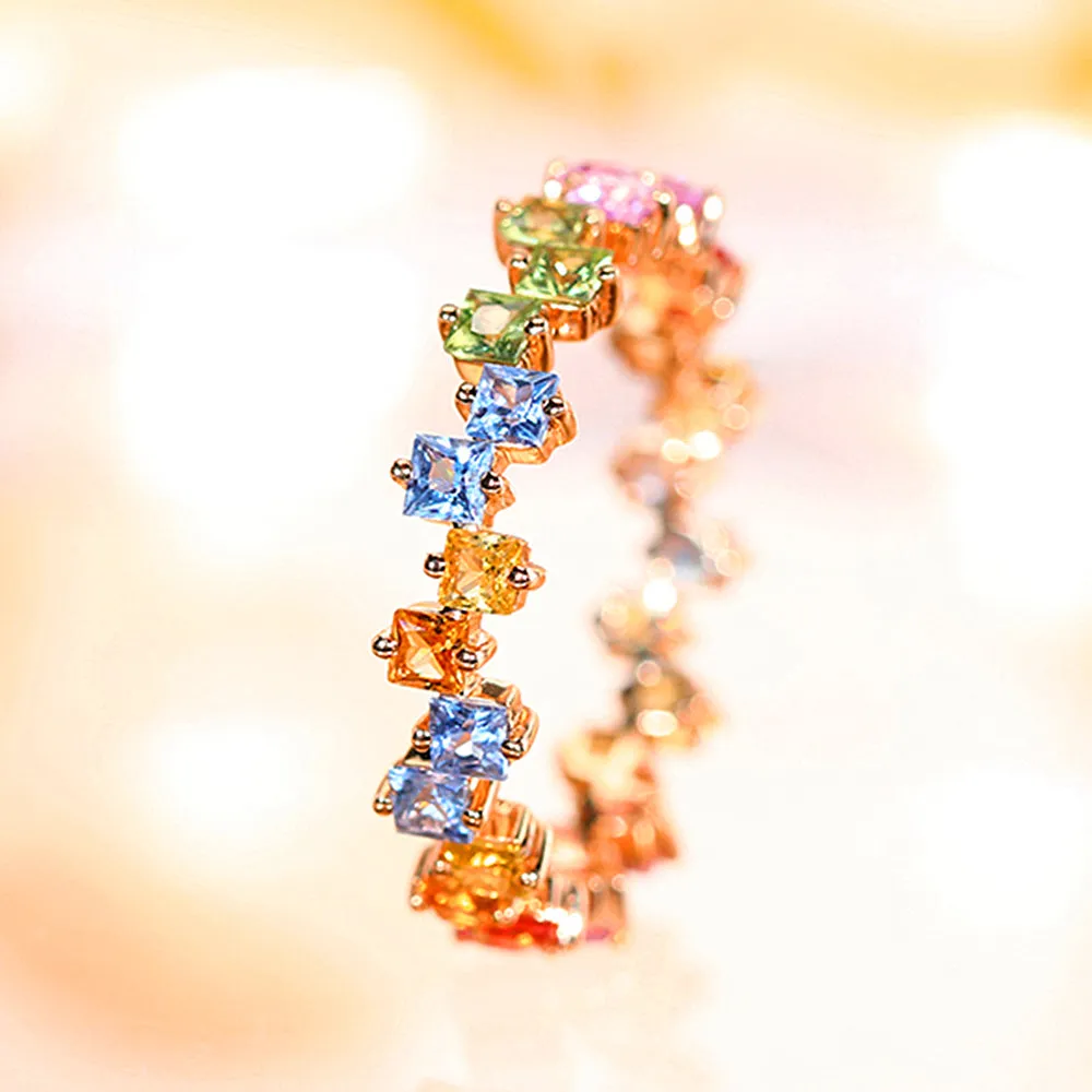Princess Rainbow Sapphire Full Eternity Ring