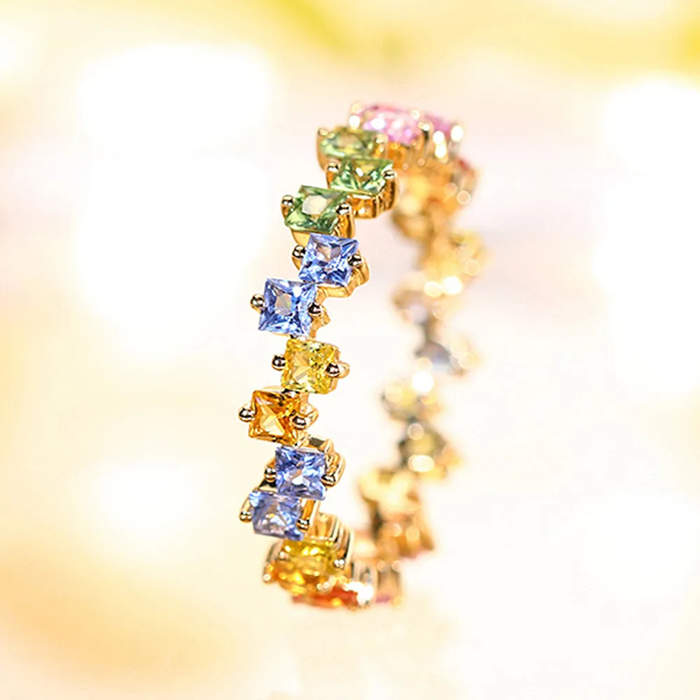 Princess Rainbow Sapphire Full Eternity Ring