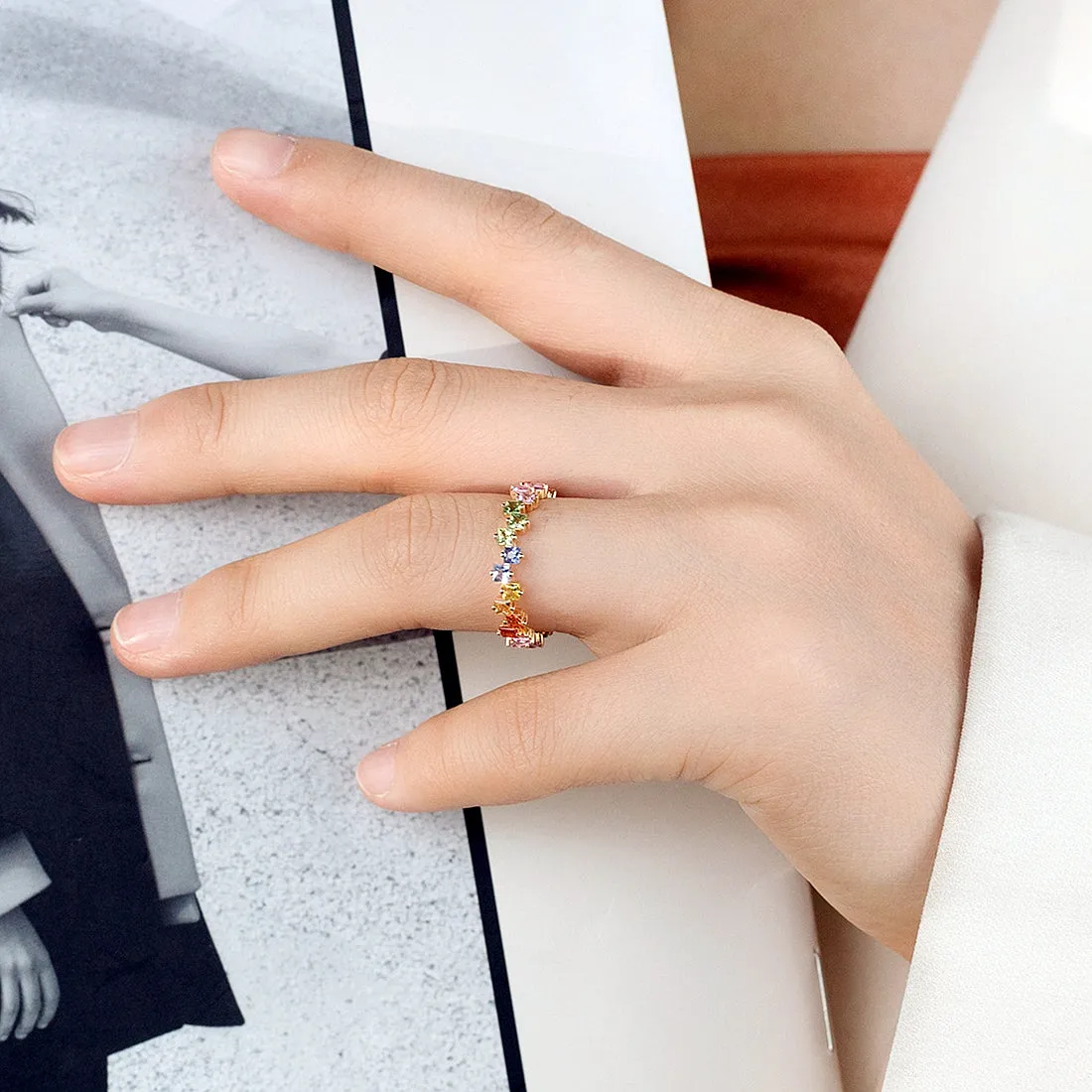 Princess Rainbow Sapphire Full Eternity Ring