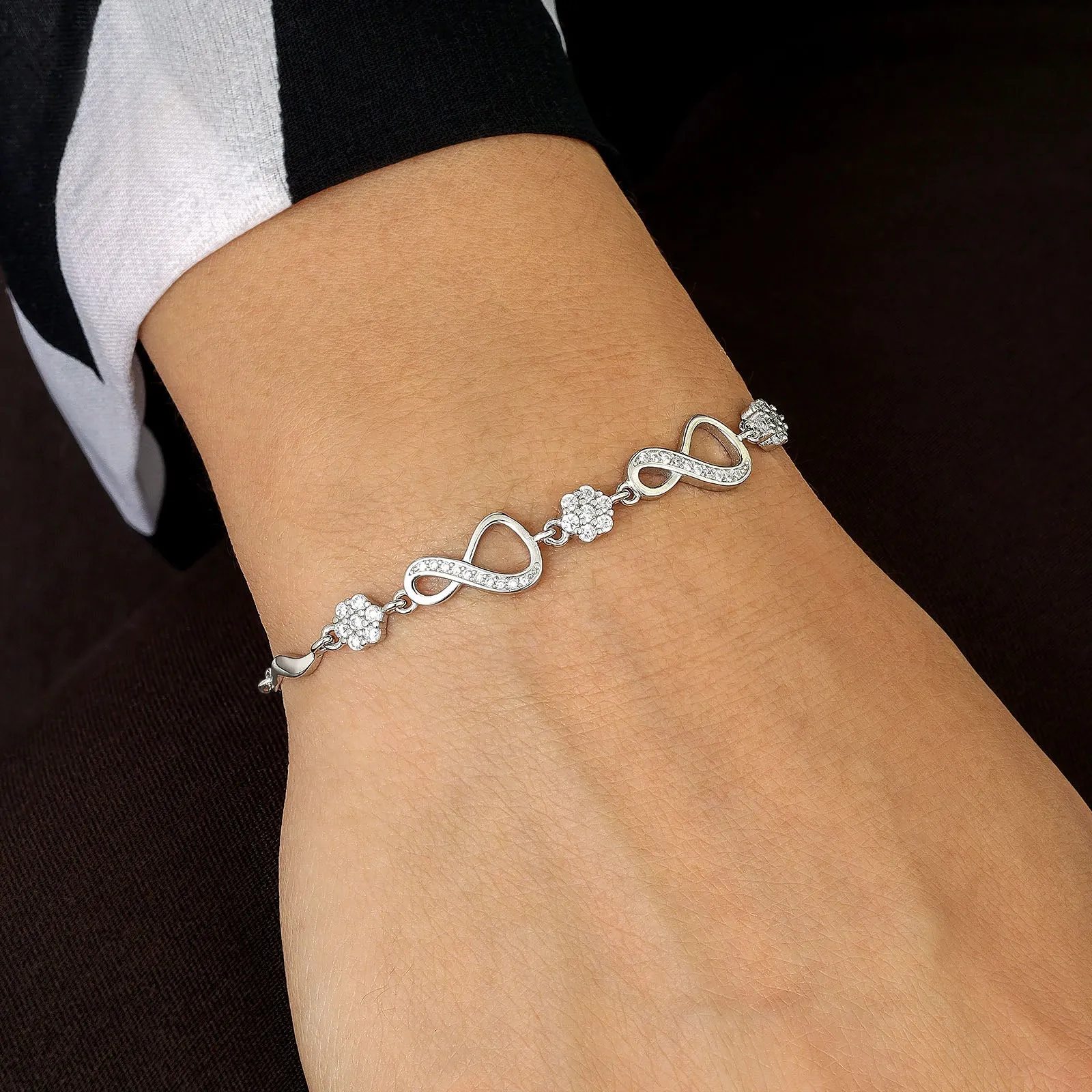 Pure Sterling Silver Infinity Charm  Bracelet