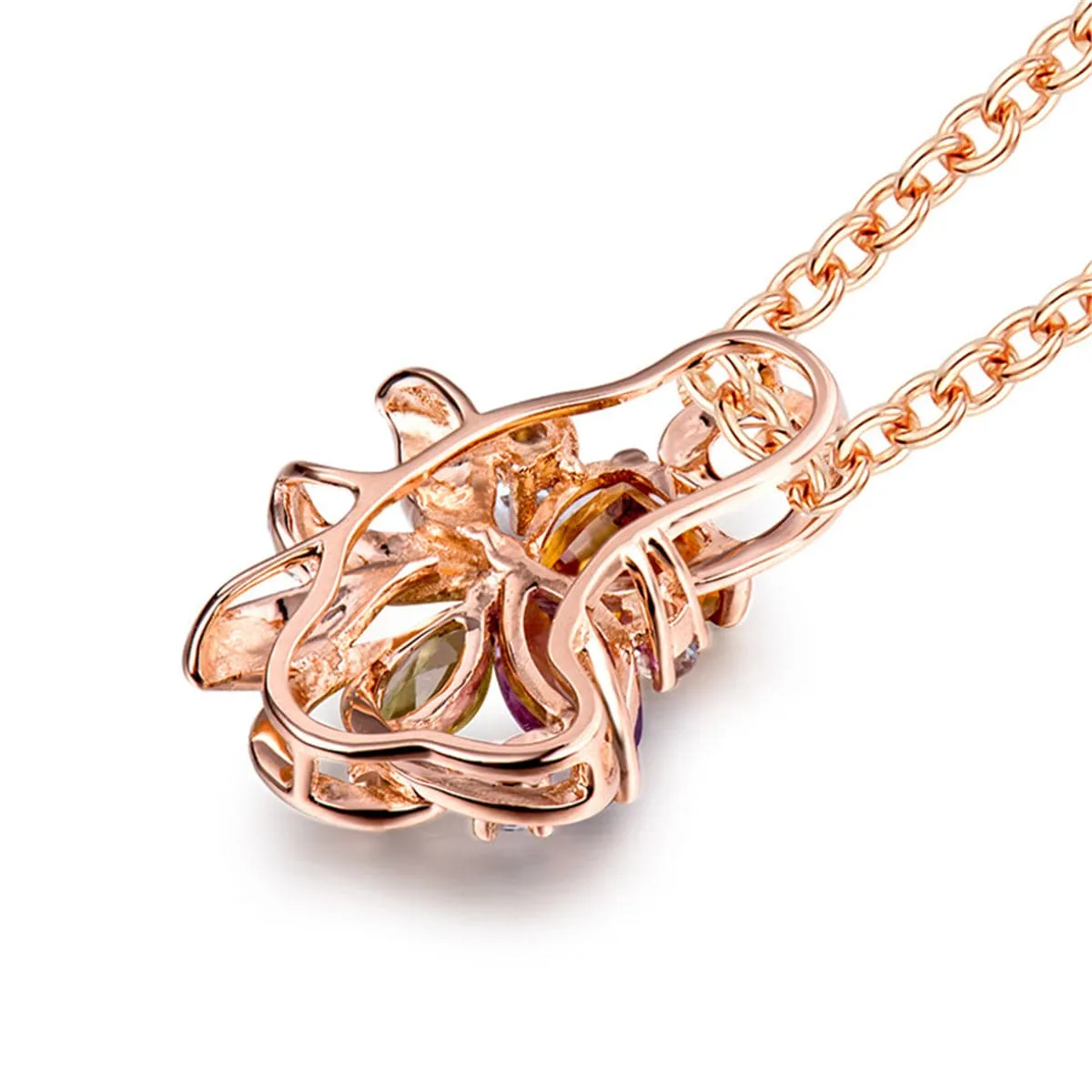 Purple & Orange Crystal Cubic Zirconia Floral Pendant Necklace