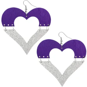 Purple Wooden Linked Heart Glitter Earrings