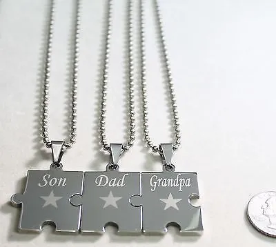 PUZZLE PIECE NECKLACE DAD SON GRANDPA SOLID STAINLESS STEEL BALL CHAIN NECKLACE