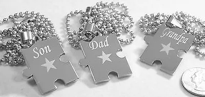 PUZZLE PIECE NECKLACE DAD SON GRANDPA SOLID STAINLESS STEEL BALL CHAIN NECKLACE