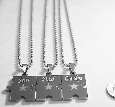 PUZZLE PIECE NECKLACE DAD SON GRANDPA SOLID STAINLESS STEEL BALL CHAIN NECKLACE