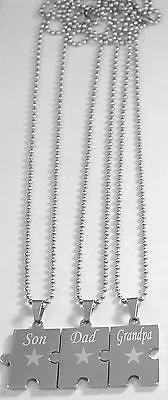 PUZZLE PIECE NECKLACE DAD SON GRANDPA SOLID STAINLESS STEEL BALL CHAIN NECKLACE