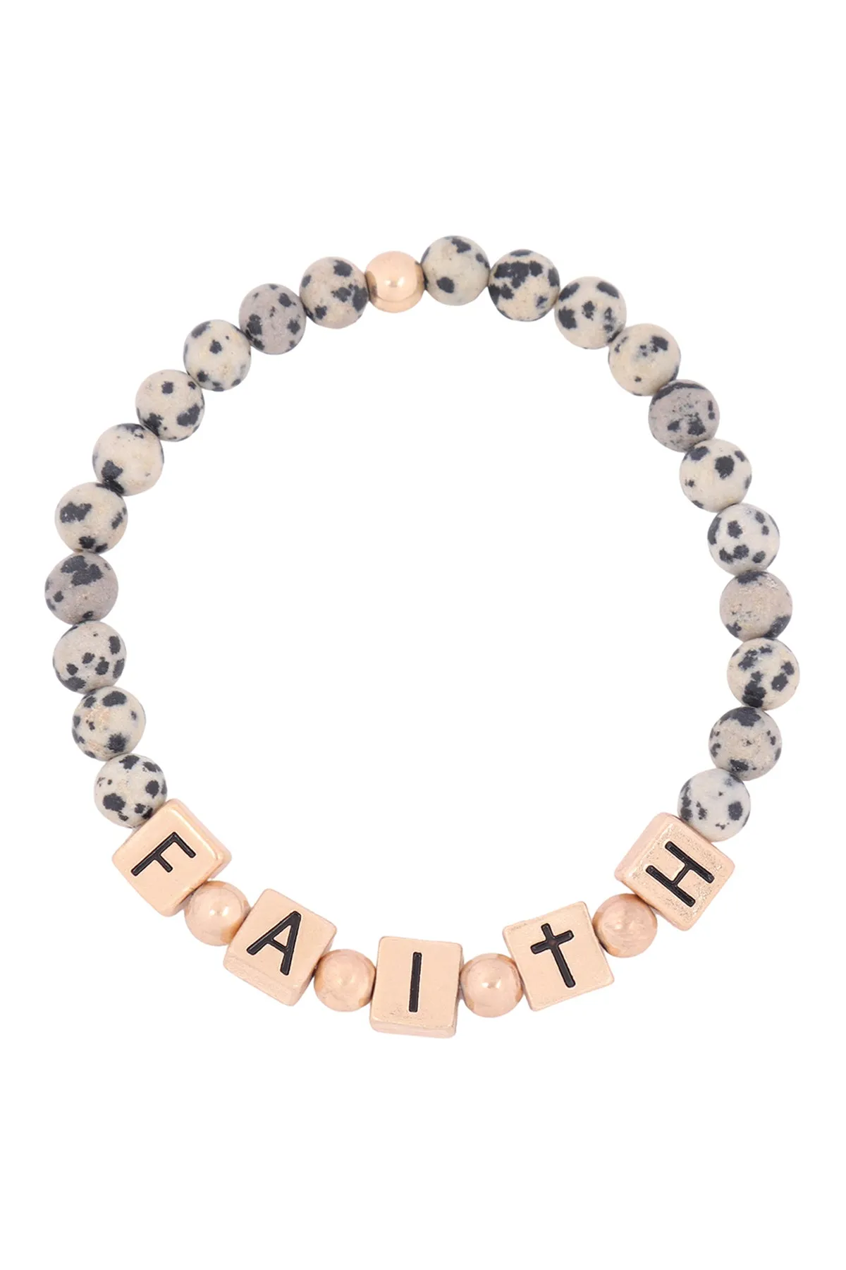 QB2147 - "FAITH" METAL BLOCK NATURAL STONE STRETCH BRACELET