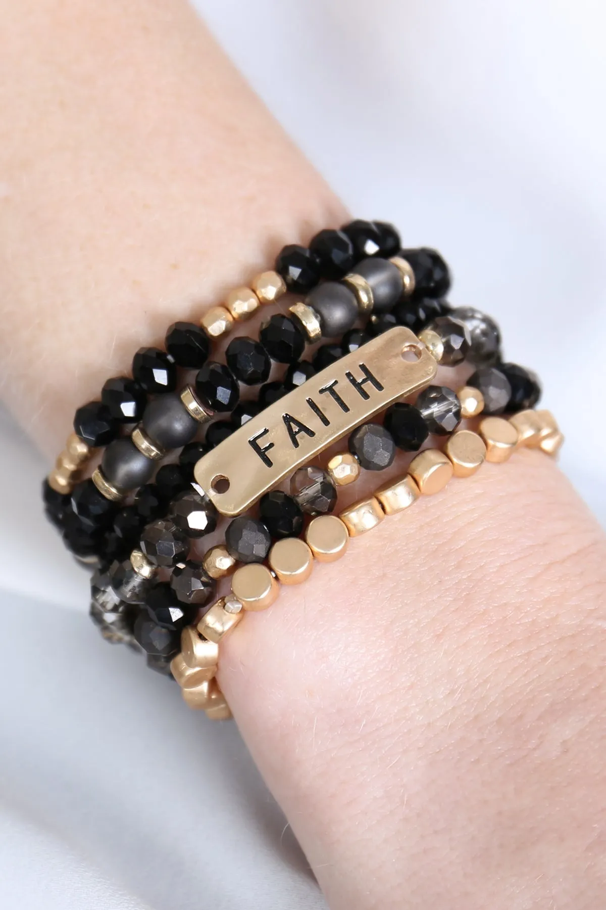 "FAITH" CHARM MIXED BEADS BRACELET