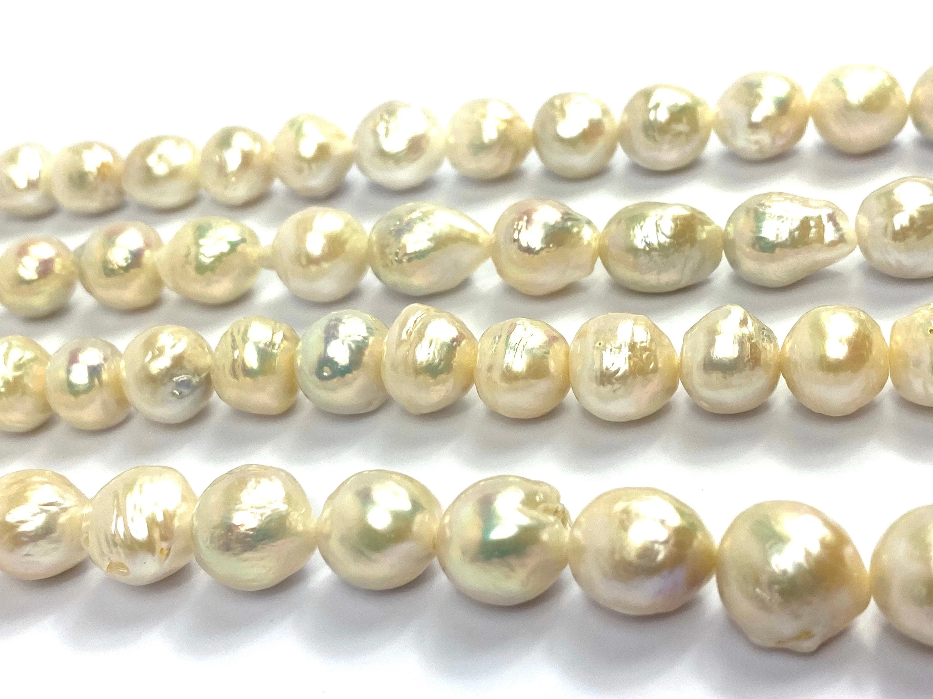Radiant 10mm-12mm White Edison Pearl Strands, 100% Natural Color, Edison Pearls, Pearl Strands