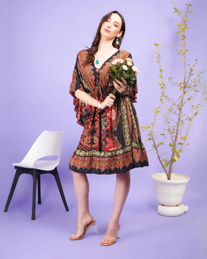 Radiant ember bohemian flared sleeve mini dress