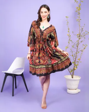 Radiant ember bohemian flared sleeve mini dress