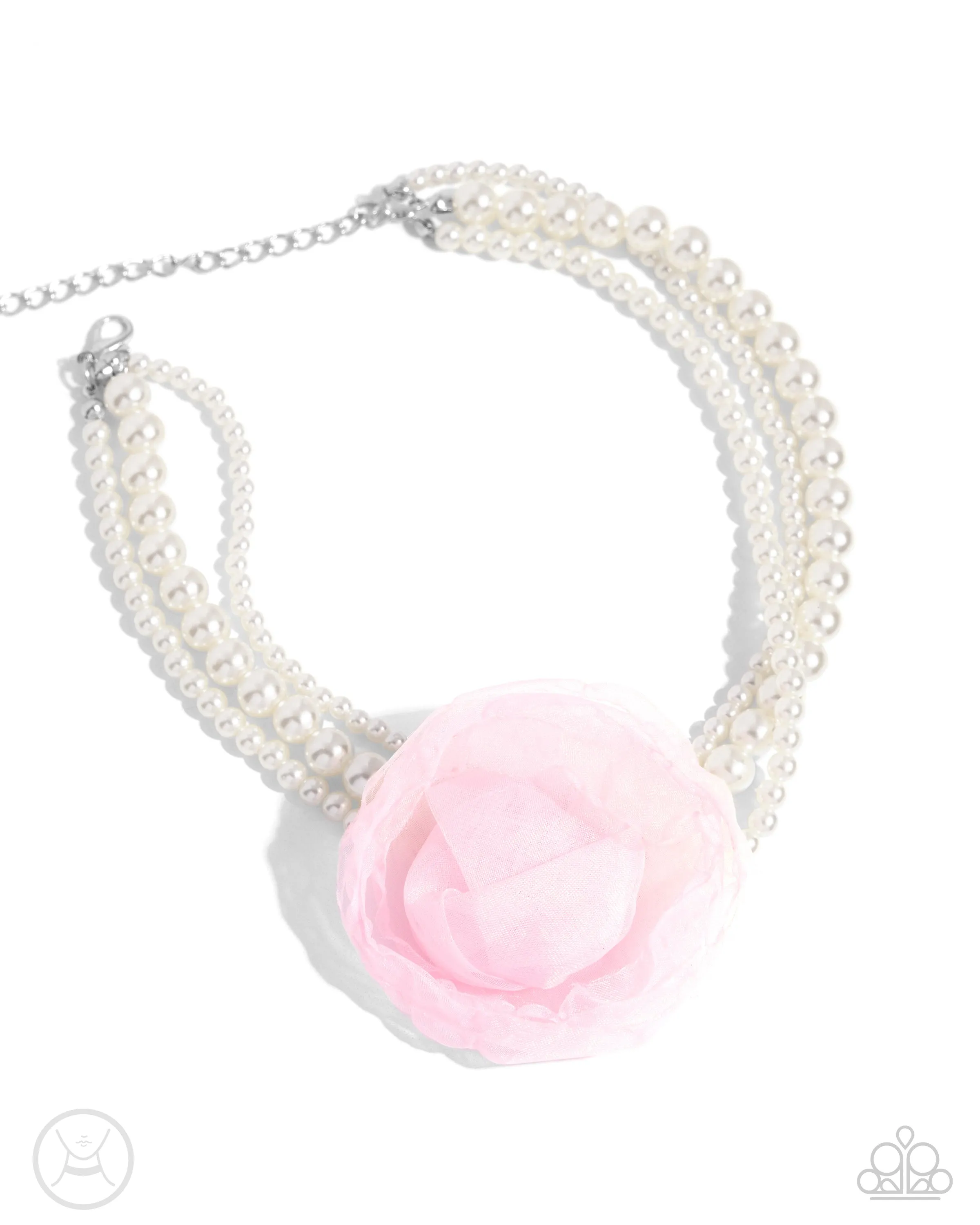 Radiant Rosette - Pink - Tulle Flower White Pearl Paparazzi Choker Necklace